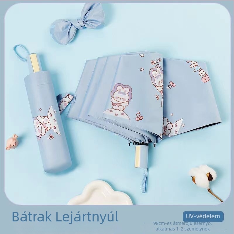 Gyerekeknek készült esernyő 8 bordás kerettel, acél csővel, műanyag fogantyúval, 190T anyagú textil, UPF50+ UV-védelem, kézi nyitás, automatikus zárás