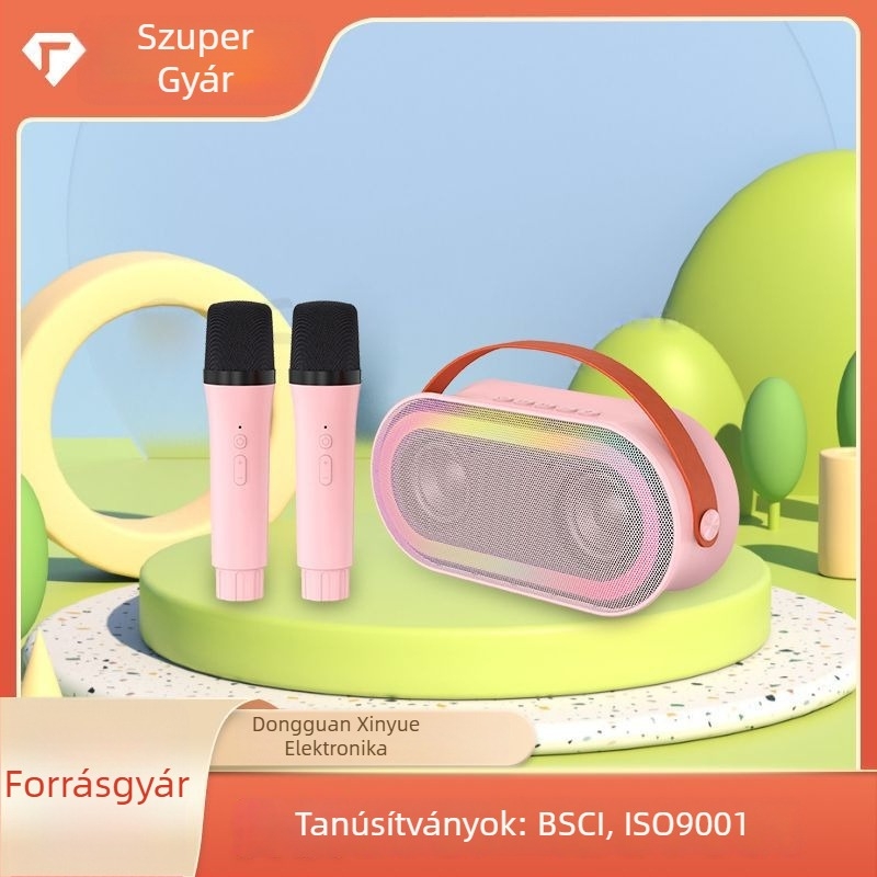 P6 Bluetooth karaoké hangfal mindent egyben mikrofonnal és színes LED lámpákkal, hordozható otthonra és kültérre; Bluetooth 5.3, 50 Hz–20 kHz, SNR ≥85 dB, beépített akkumulátor 2000–4000 mAh, 10 W