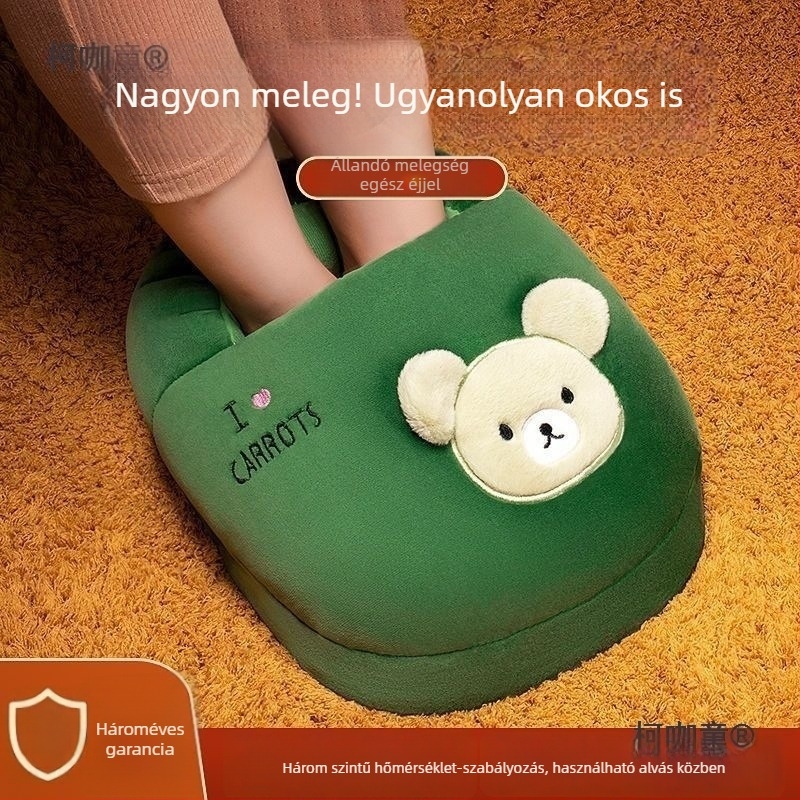 Kyoung/Caiyang fűtött talpú papucsok férfiaknak, USB-s, elektromos fűtés, felső része valódi bőr, egyszerű, modern házicipő