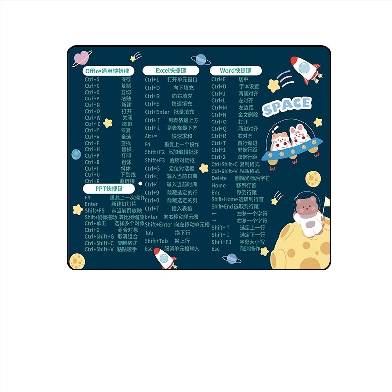 Játékhoz és e-sportokhoz készült egérpad, kis méretű, vastagított, aranyos rajzfilmszerű dizájnnal, csúszásmentes, gyorsbillentyűkkel