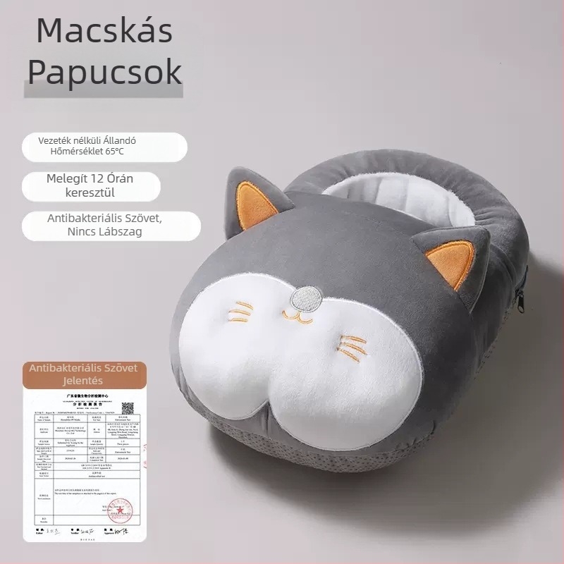 USB-s feltölthető fűtőpapucs — felsőrész: valódi bőr, talp: gumi, fűtőtalp