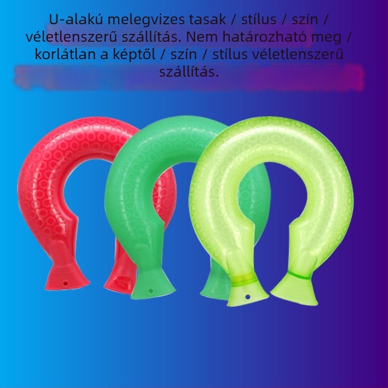 Vízfeltöltésű forróvíz-palack, U alakú, vastagt és ütésálló, váll- és nyakmelegítő, több szintű hőmérséklet-szabályozással
