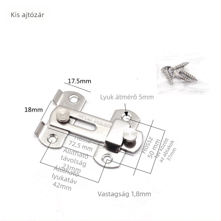 Rozsdamentes acél ajtózár, típus B, faajtókhoz, kefés felület, Mingshi hardware, modern minimalist stílus