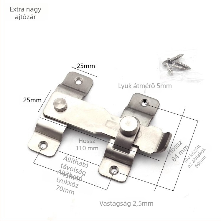 Rozsdamentes acél ajtózár, típus B, faajtókhoz, kefés felület, Mingshi hardware, modern minimalist stílus
