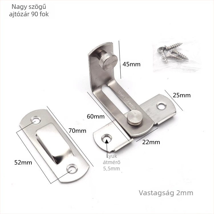 Rozsdamentes acél ajtózár, típus B, faajtókhoz, kefés felület, Mingshi hardware, modern minimalist stílus