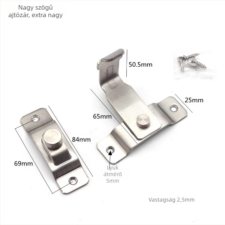 Rozsdamentes acél ajtózár, típus B, faajtókhoz, kefés felület, Mingshi hardware, modern minimalist stílus
