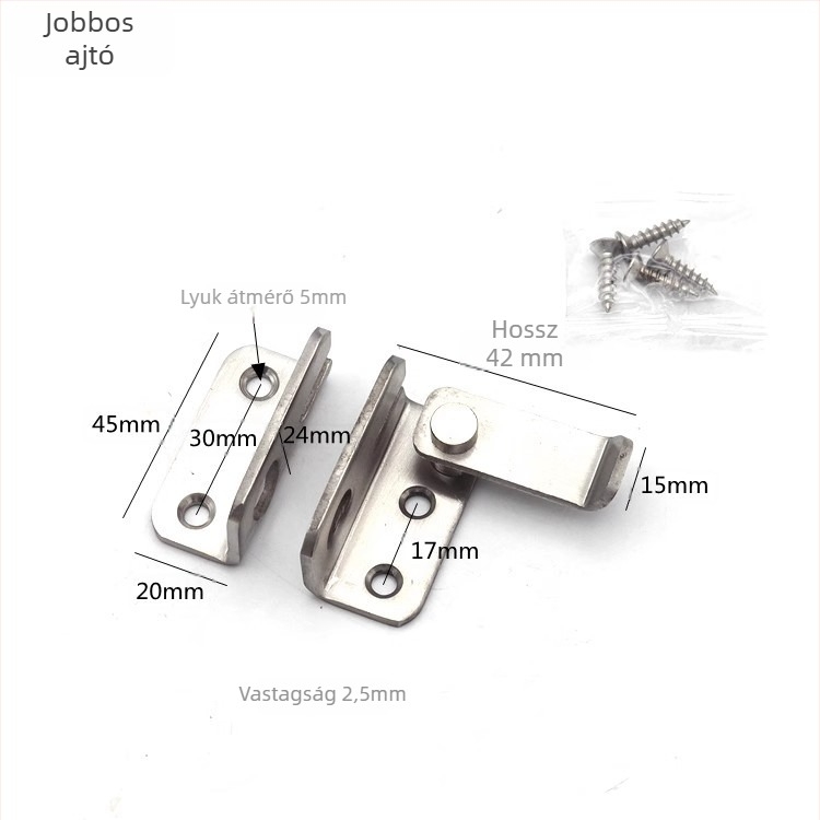 Rozsdamentes acél ajtózár, típus B, faajtókhoz, kefés felület, Mingshi hardware, modern minimalist stílus