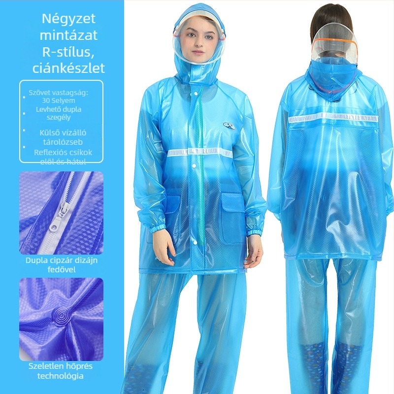 Haixiang osztott esőkabát felnőtteknek, PVC anyag, átlátszó, fényvisszaverő csíkok, egyedi logó