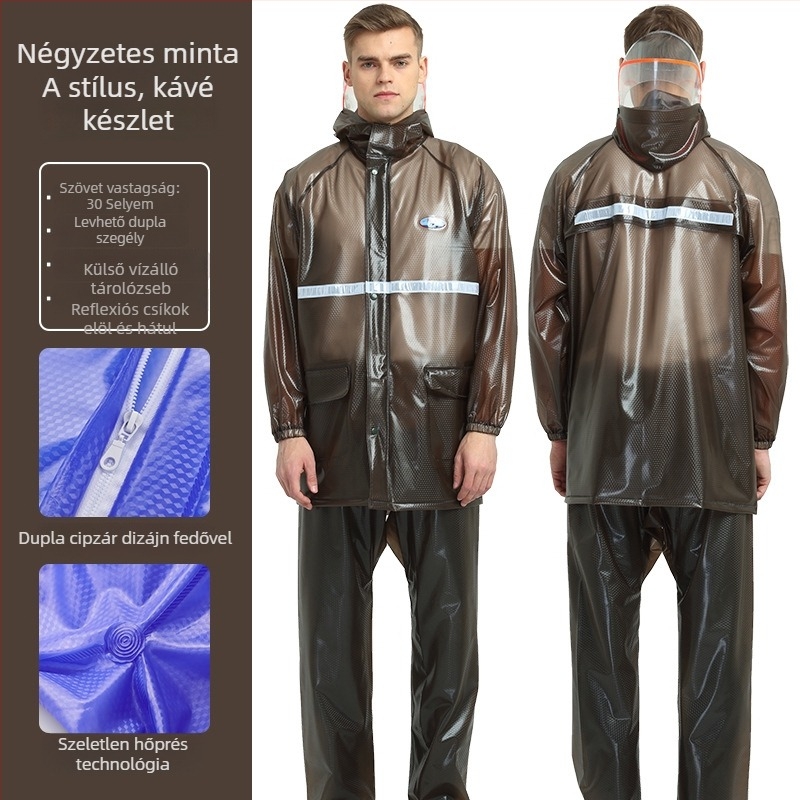 Haixiang osztott esőkabát felnőtteknek, PVC anyag, átlátszó, fényvisszaverő csíkok, egyedi logó