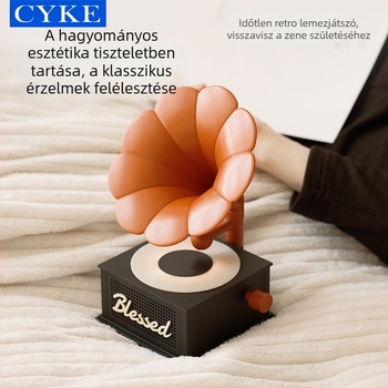 CYKE kreatív Bluetooth-hangszóró retro gramofon dizájnnal, dekoratív díszfigura hangulatfénnyel