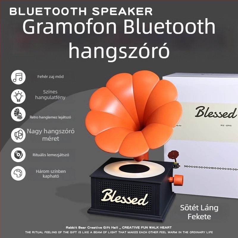 CYKE kreatív Bluetooth-hangszóró retro gramofon dizájnnal, dekoratív díszfigura hangulatfénnyel