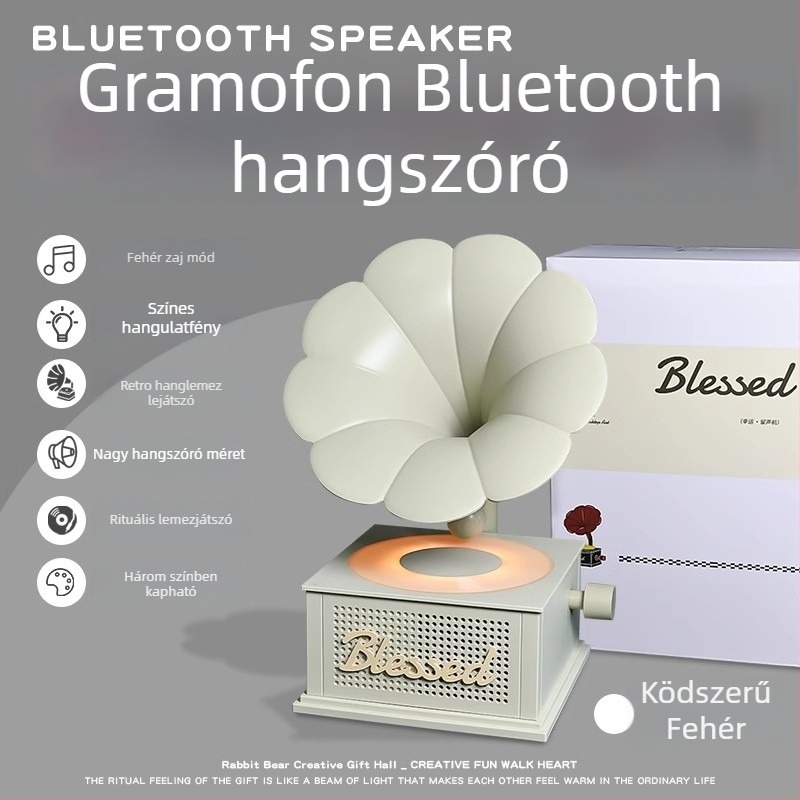 CYKE kreatív Bluetooth-hangszóró retro gramofon dizájnnal, dekoratív díszfigura hangulatfénnyel