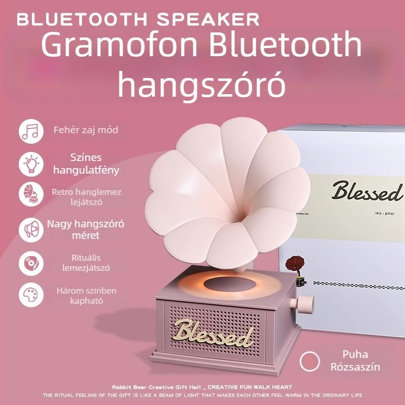 CYKE kreatív Bluetooth-hangszóró retro gramofon dizájnnal, dekoratív díszfigura hangulatfénnyel