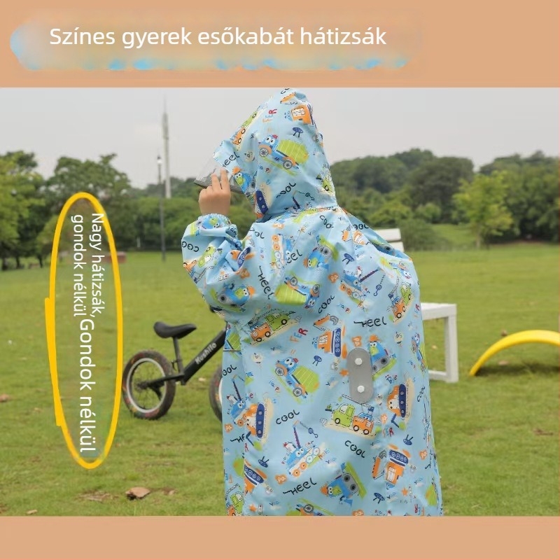 Gyerekeknek szóló esőponcsó rajzfilm mintával, fényvisszaverő, logónyomtatás elérhető, poliészter taft, PU ragasztóréteg, 360 g
