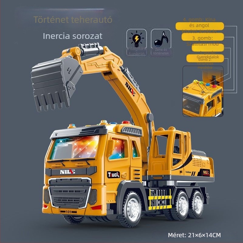 Story Machine oktatási mérnöki jármű játék világítással és zenével, elemről működő, műanyagból készült