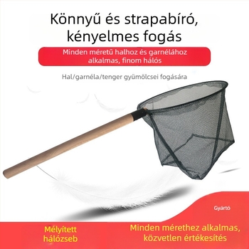 Kézzel szövött halászháló tömörfa fogantyúval és sűrű szemű hálóval akvakultúrához