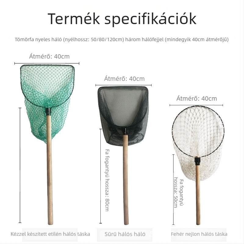Kézzel szövött halászháló tömörfa fogantyúval és sűrű szemű hálóval akvakultúrához
