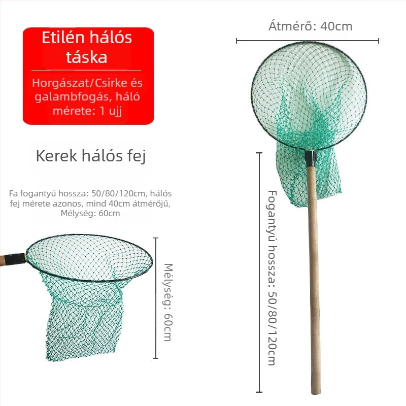Kézzel szövött halászháló tömörfa fogantyúval és sűrű szemű hálóval akvakultúrához