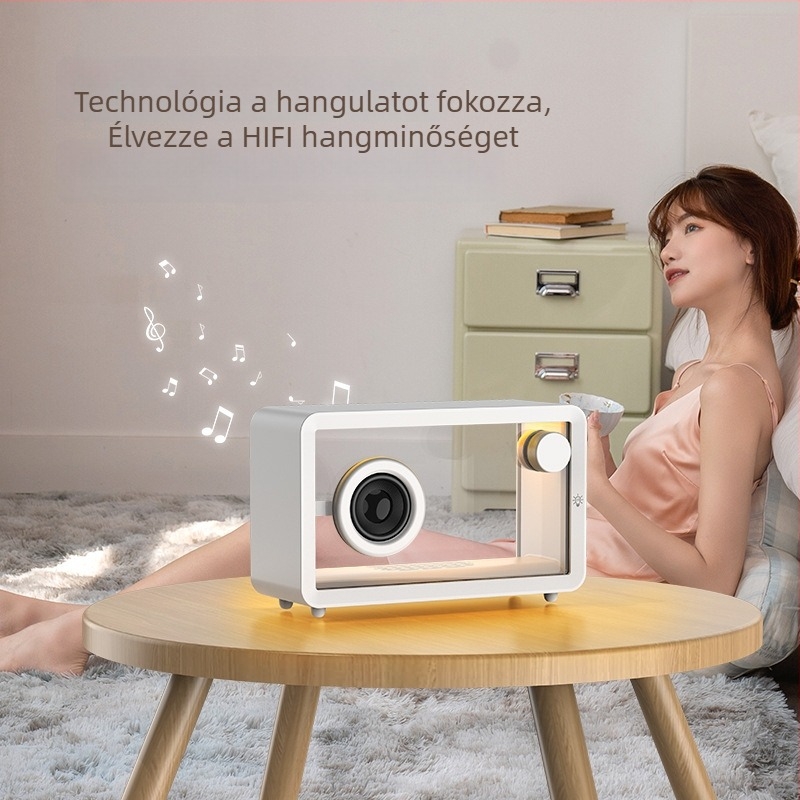 Áttetsző Bluetooth hangsugárzó RGB hangulatvilággal – Bluetooth 5.1, 8W, beépített 1200–2000 mAh akkumulátor, 10 m hatótáv, frekvencia-áram 100 Hz–20 kHz
