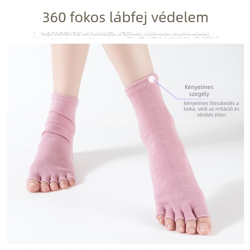 Vádli hosszú pamut zokni ötujjas dizájnnal, kivillantott sarka, csúszásmentes gélpontokkal, Taeekwondohoz, jóga és tánchoz.