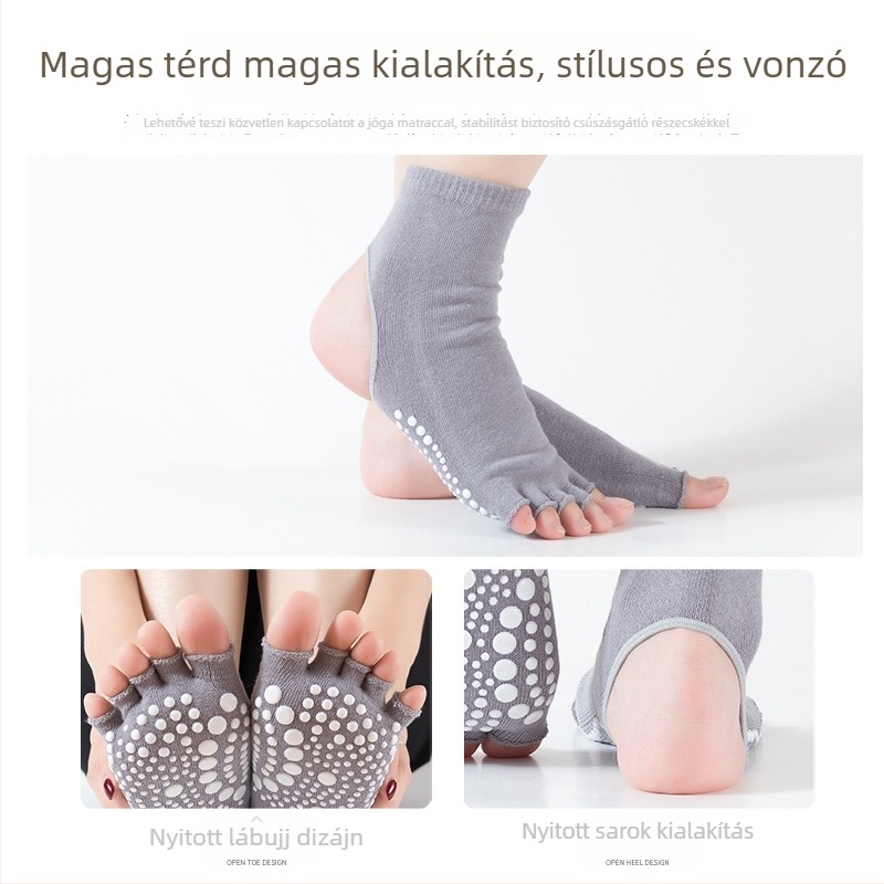 Vádli hosszú pamut zokni ötujjas dizájnnal, kivillantott sarka, csúszásmentes gélpontokkal, Taeekwondohoz, jóga és tánchoz.