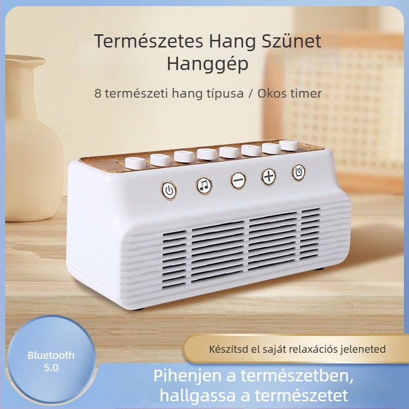 Bluetooth alvás-hangszóró fehér zaj terápiával meditációhoz és kikapcsolódáshoz; két hangszóró; frekvenciatartomány 100 Hz–20 kHz; SNR ≥75 dB; beépített akkumulátor 1200–2000 mAh