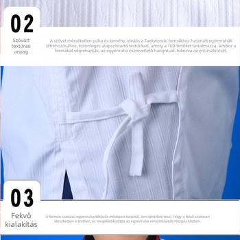 Taekwondo egyenruha – pamutkeverék anyag, bélés 20% pamut, edzésre és előadásra