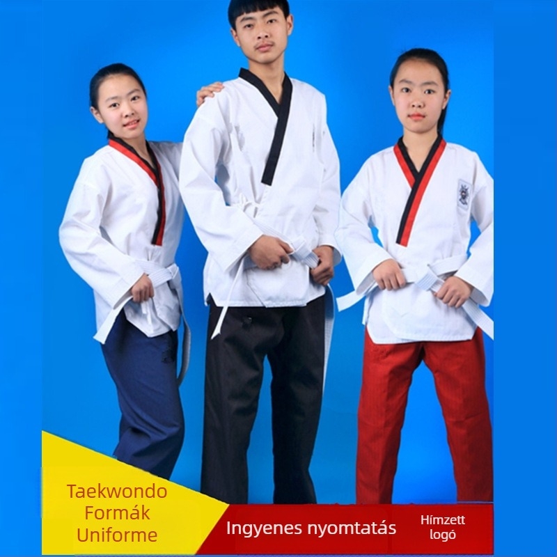 Taekwondo egyenruha – pamutkeverék anyag, bélés 20% pamut, edzésre és előadásra