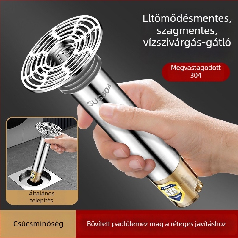 Rozsdamentes acél padlólefolyó meghosszabbító cső kiterjesztett belső maggal, szagtalanító szűrő, rovarok elleni védelem