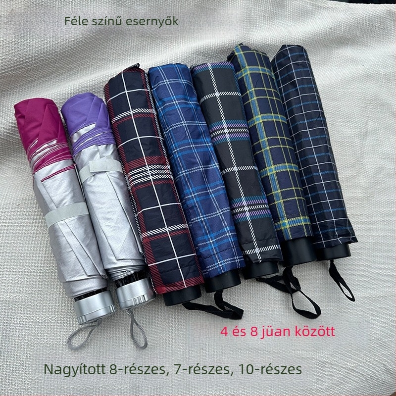 Kockás esernyő 7 küllővel, acél bordázattal, összecsukható, 190T anyagú textil, UPF>50, kézi nyitás/zárás, logónyomás lehetséges