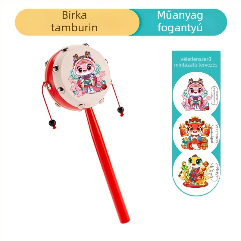 Baba csörgő, játékanyag juhbőr, dobfej 7 cm