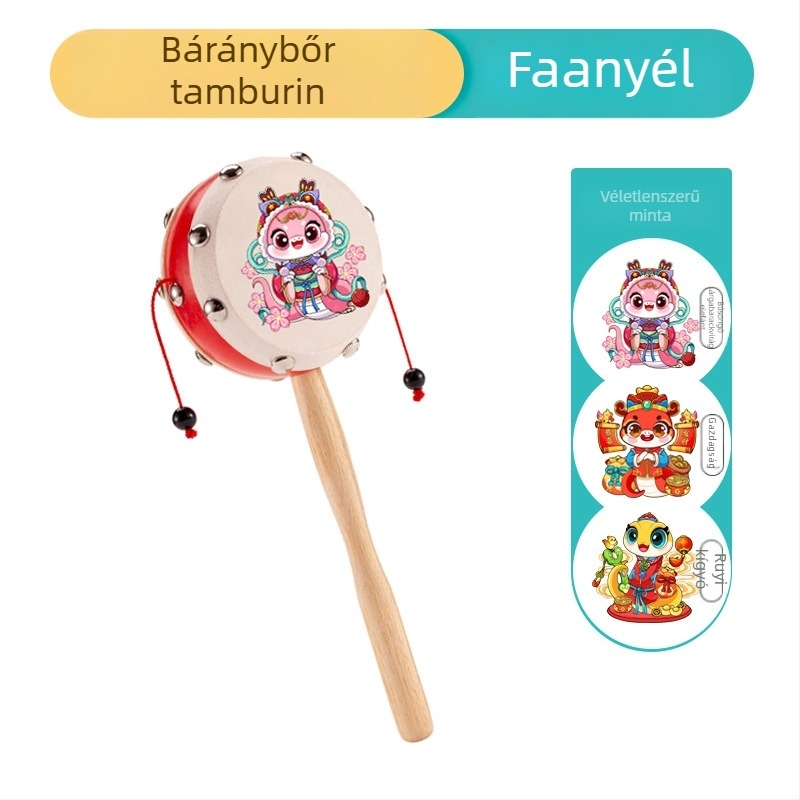 Baba csörgő, játékanyag juhbőr, dobfej 7 cm