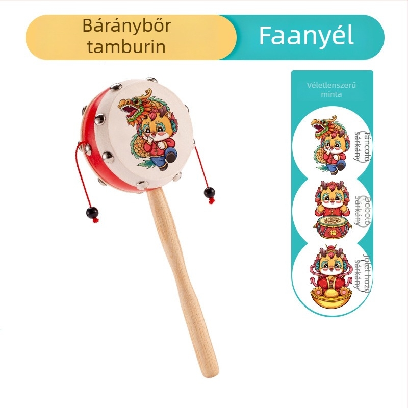 Baba csörgő, játékanyag juhbőr, dobfej 7 cm