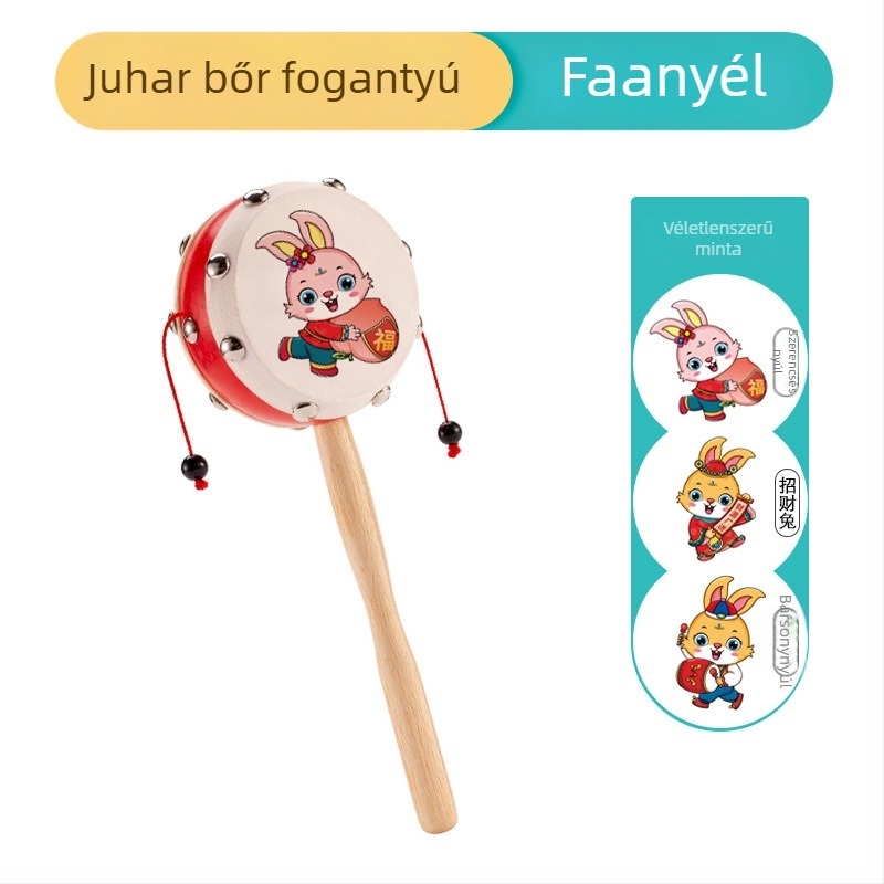 Baba csörgő, játékanyag juhbőr, dobfej 7 cm