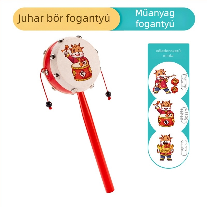 Baba csörgő, játékanyag juhbőr, dobfej 7 cm