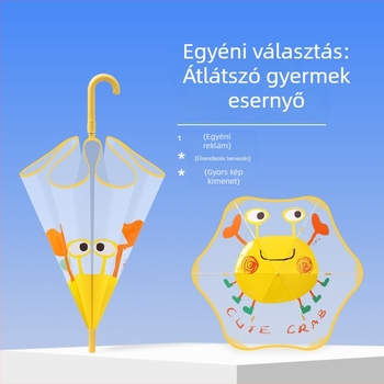 Gyerekeknek készült átlátszó esernyő rajzfilm-stílusban, 6 ívből álló rostos vázzal, műanyag fogantyúval, automatikus záródással, logó testreszabással