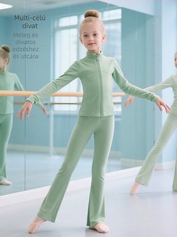 Lányoknak szóló őszi táncruha szett balett, jóga, modern és latin táncokhoz – poliészter fleece külső és spandex bélés (78% poliészter, 22% spandex), egyszínű