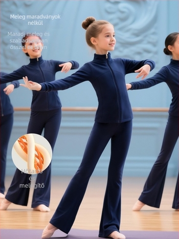 Lányoknak szóló őszi táncruha szett balett, jóga, modern és latin táncokhoz – poliészter fleece külső és spandex bélés (78% poliészter, 22% spandex), egyszínű