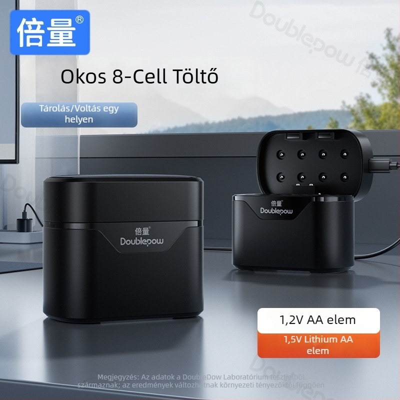 8-állásos multifunkcionális töltő AA NiMH/Li-ion akkukhoz, DC5V bemenet, DC1.5V 0.25A kimenet