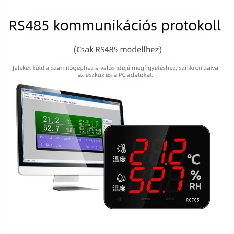 Ipari szintű termosz-higrométer, falra szerelhető, műhelyekhez és laboratóriumokhoz, üvegházakhoz, nagy pontosság