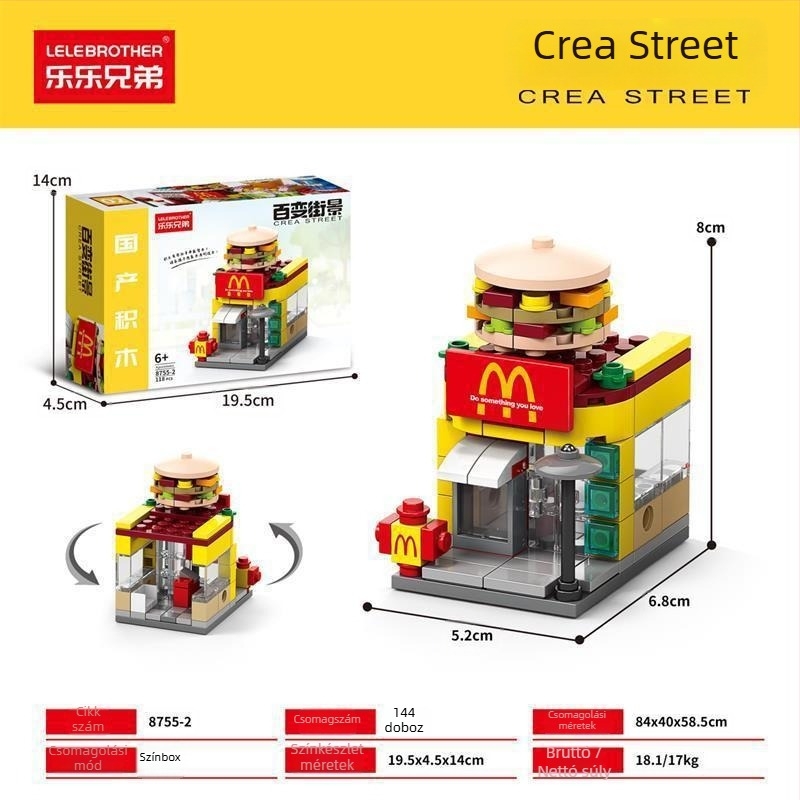 Lele Brothers Street View sorozat oktatási építőblokkok, ABS műanyag, apró darabok, 100–200 darab, nettó tömeg 0,6 kg, 7–14 éveseknek