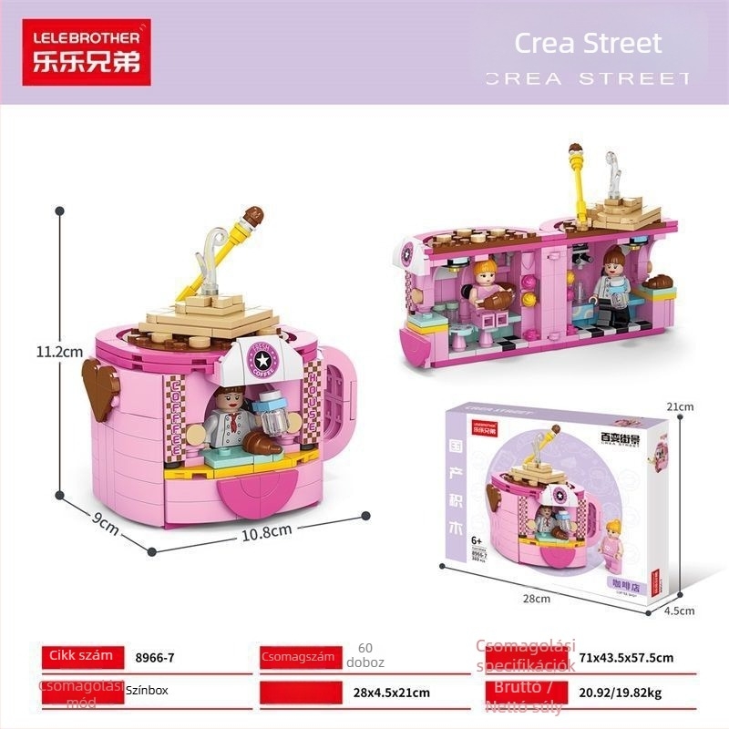 Lele Brothers Street View sorozat oktatási építőblokkok, ABS műanyag, apró darabok, 100–200 darab, nettó tömeg 0,6 kg, 7–14 éveseknek