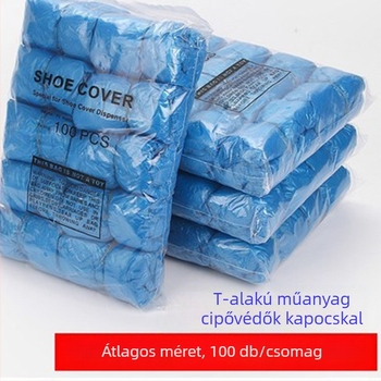 Egyszer használatos PE cipővédők T-alakú zárással, háztartási és irodai használatra, porálló.