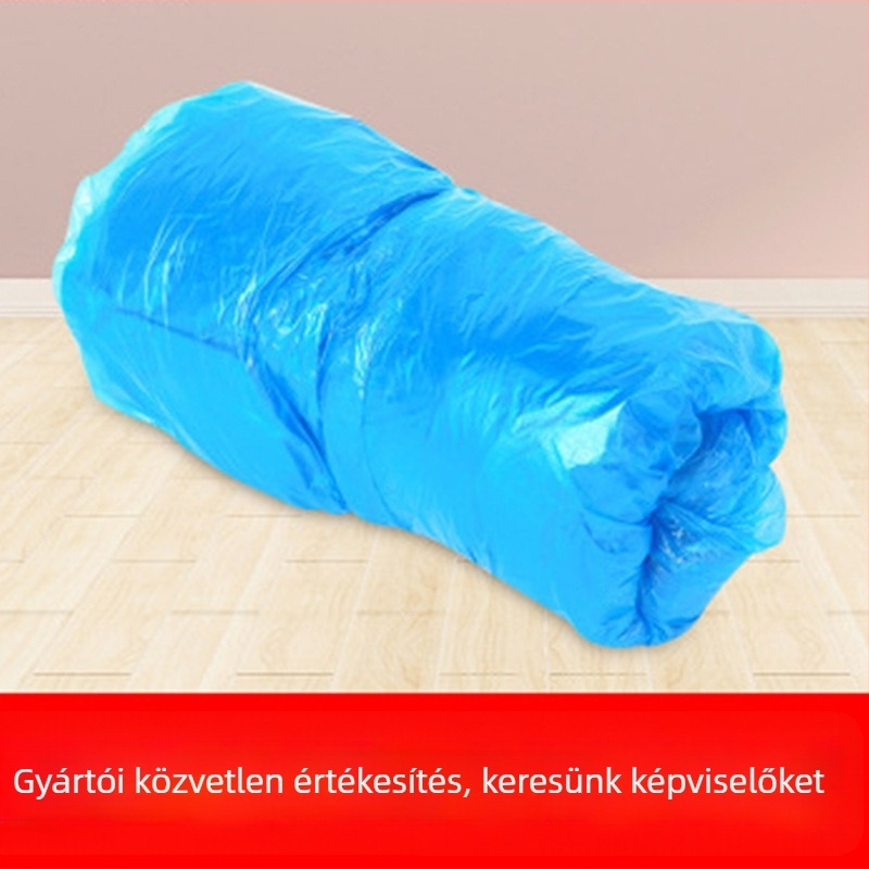Egyszer használatos PE cipővédők T-alakú zárással, háztartási és irodai használatra, porálló.