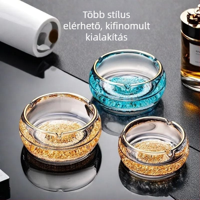 Kristályüveg hamutál, luxus dizájn, testre szabható, Tongchuang márka, logónyomás elérhető
