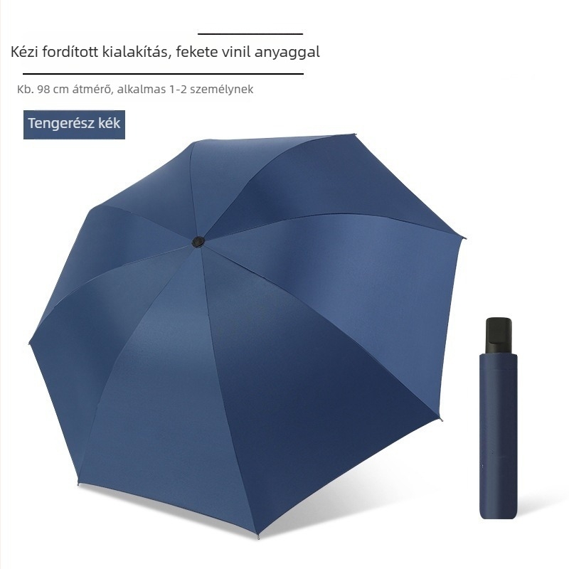 Háromrészes összecsukható esernyő kézi nyitással, UV védelem UPF>50, 210T vinil anyagú vászon, 8 borda, műanyag fogantyú
