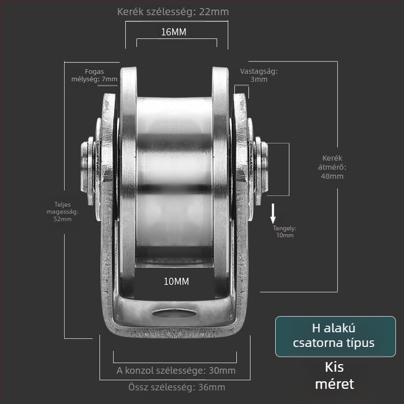 304 rozsdamentes acél görgőcsapágy, fix V-típusú HU csúszó ajtó görgő, emelő sínre