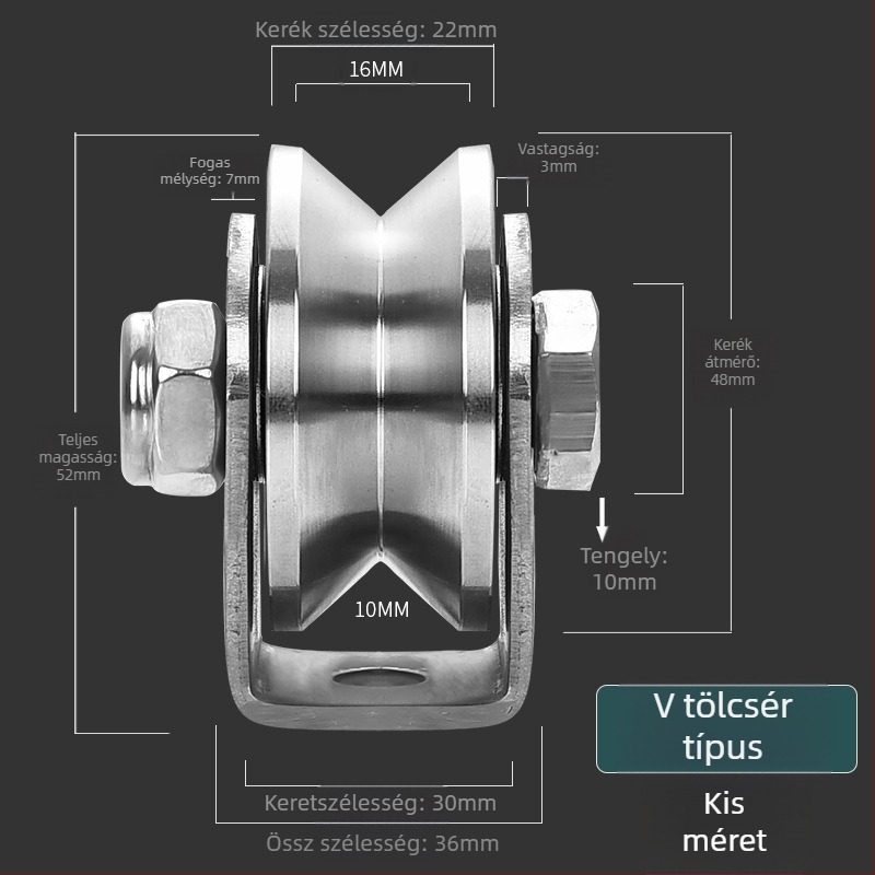 304 rozsdamentes acél görgőcsapágy, fix V-típusú HU csúszó ajtó görgő, emelő sínre
