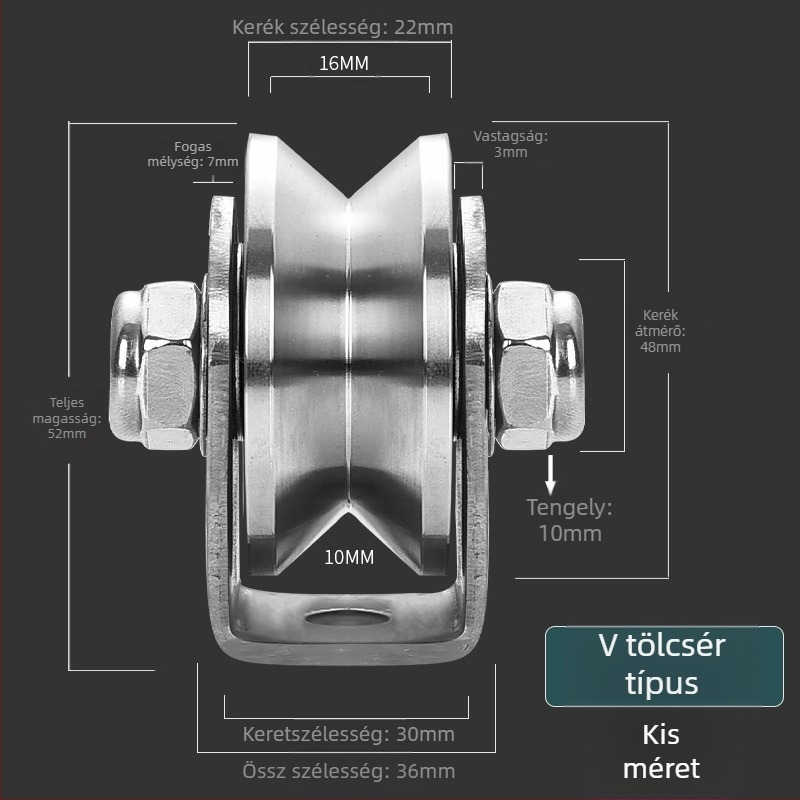 304 rozsdamentes acél görgőcsapágy, fix V-típusú HU csúszó ajtó görgő, emelő sínre