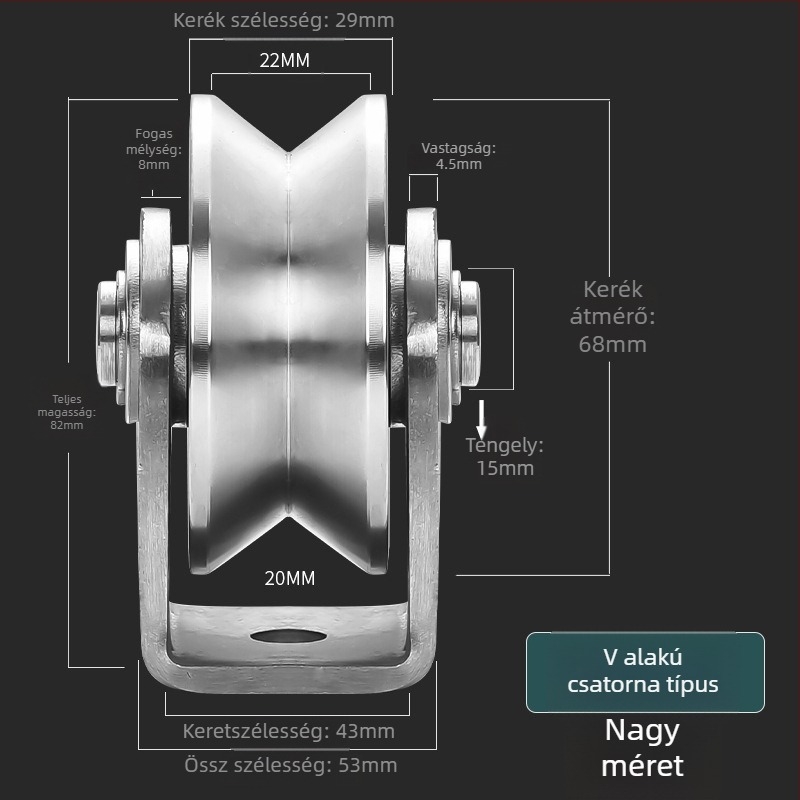 304 rozsdamentes acél görgőcsapágy, fix V-típusú HU csúszó ajtó görgő, emelő sínre